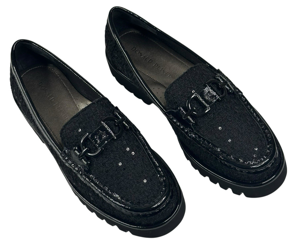 Donald Pliner Helio Black Boucle Sequined Loafers Womens 9M Lug Sole New $198